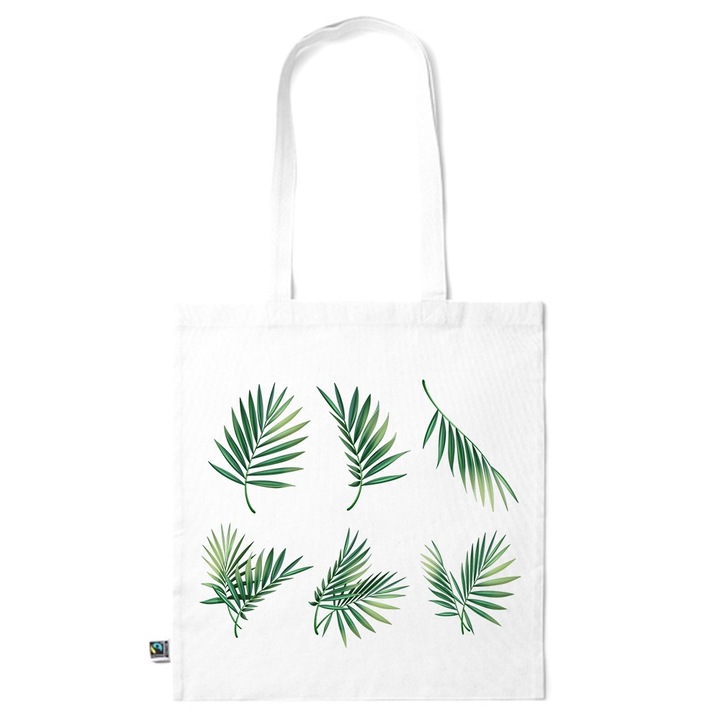 Go For It Shopper fazonú pamut táska mintával, Tropical Leaves, 38×42cm, Fehér, WH-KI162
