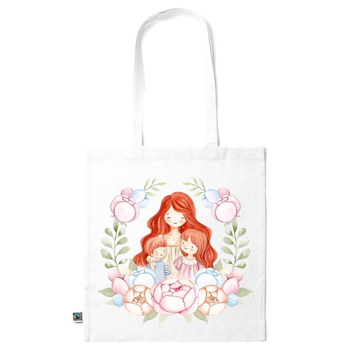 Go For It Shopper fazonú pamut táska mintával, Motherhood, 38×42cm, Fehér, WH-KI165