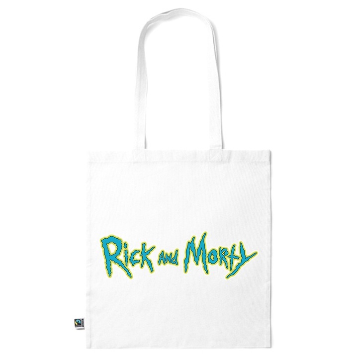 Go For It Shopper fazonú pamut táska mintával, Rick and Morty, 38×42cm, Fehér, WH-KI179