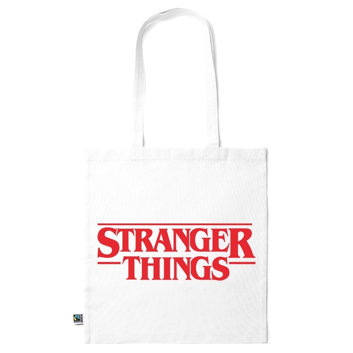 Go For It Shopper fazonú pamut táska mintával, Stranger Things, 38×42cm, Fehér, WH-KI180