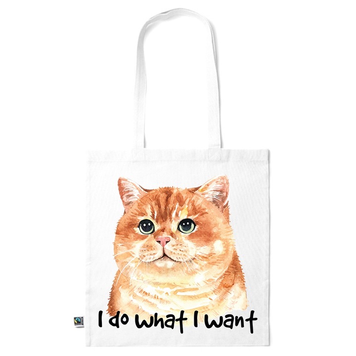 Go For It Shopper fazonú pamut táska mintával, I Do What I Want, 38×42cm, Fehér, WH-KI200