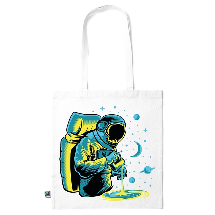 Go For It Shopper fazonú pamut táska mintával, Astronaut - Cooking, 38×42cm, Fehér, WH-KI209