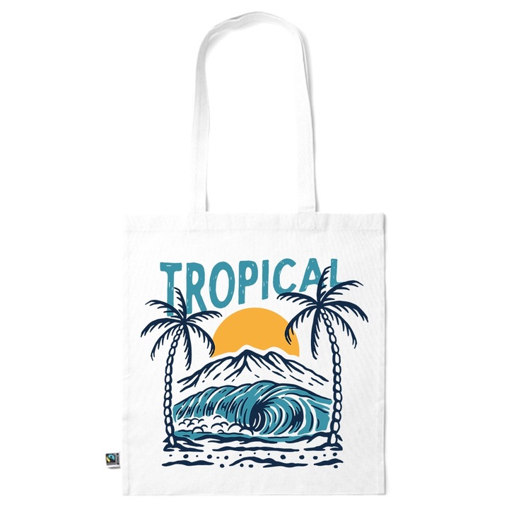 Go For It Shopper fazonú pamut táska mintával, Tropical, 38×42cm, Fehér, WH-KI216