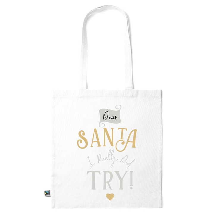 Go For It Shopper fazonú pamut táska mintával, Dear Santa, 38×42cm, Fehér, WH-KI273