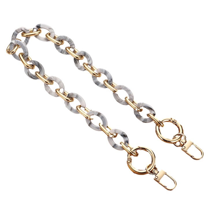 Táska fogantyú, fém és akril lánc, tarka, 40cm