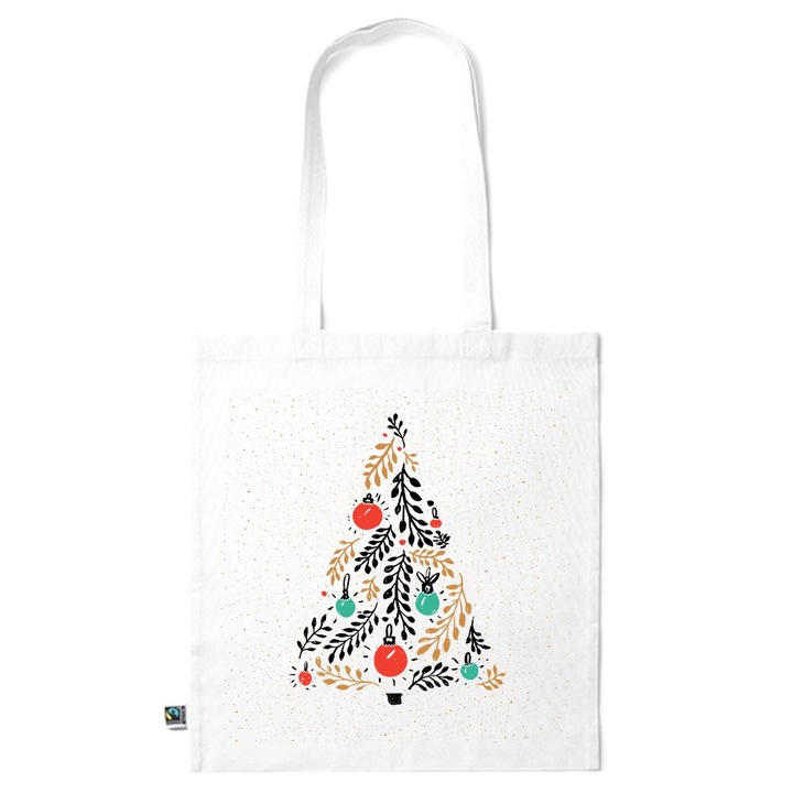 Intelli® Sacosa памучна екологична чанта за пазаруване с дълги дръжки, Merry Christmas, 38×42см, Бяла, WH-KI271