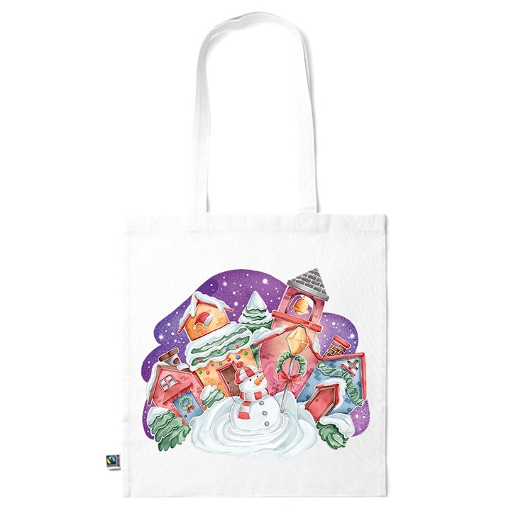 Go For It Shopper fazonú pamut táska mintával, Winter Feeling, 38×42cm, Fehér, WH-KI286