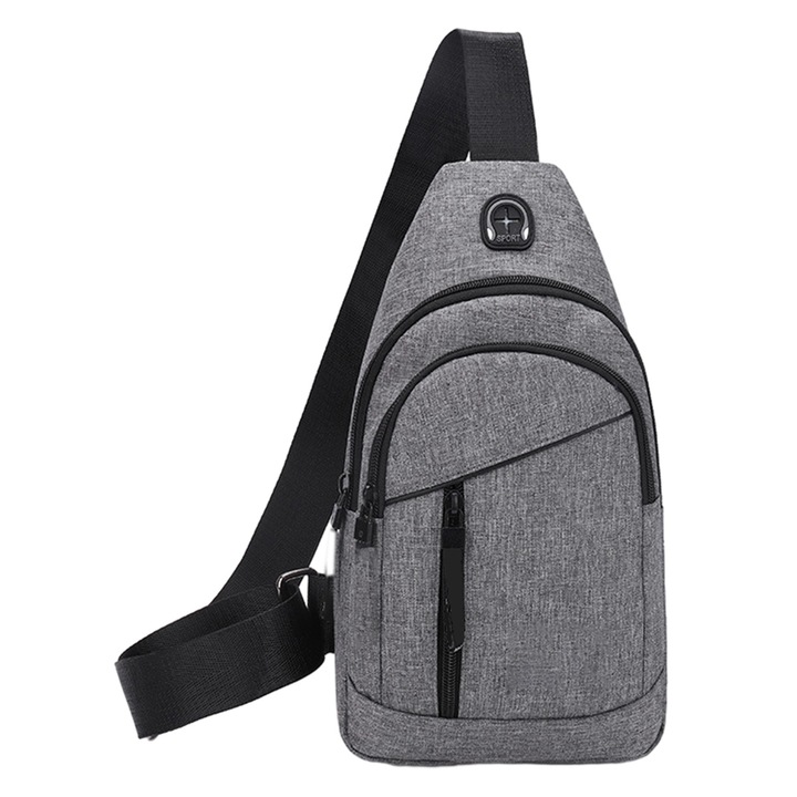 QttvbTna sporttáska, sárkány vászon, pamut poliészter, szürke, 28x16x7cm