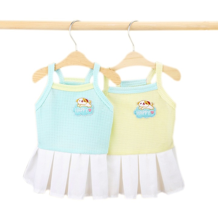 Rochii pentru caini, Jormftte, set 2 piese, bumbac, galben si albastru, marimi S, M, L, XL