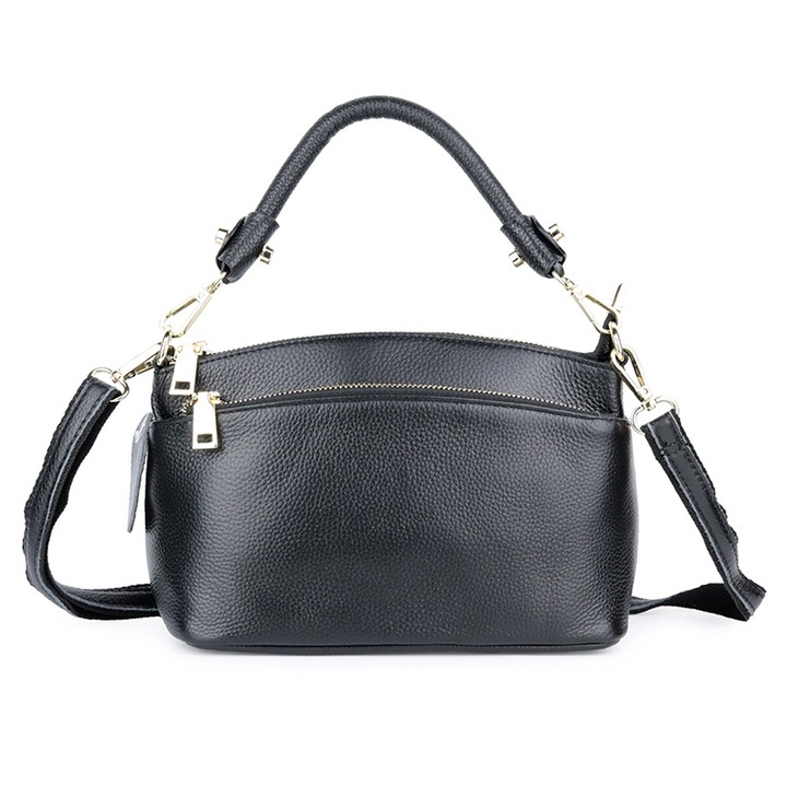 Női táska, természetes bőr, fekete, 24x16,5x11,5cm