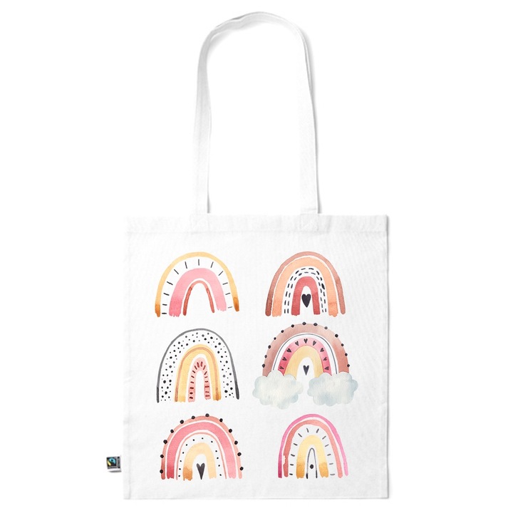 Go For It Shopper fazonú pamut táska mintával, Rainbow Hand Drawn, 38×42cm, Fehér, WH-KI13