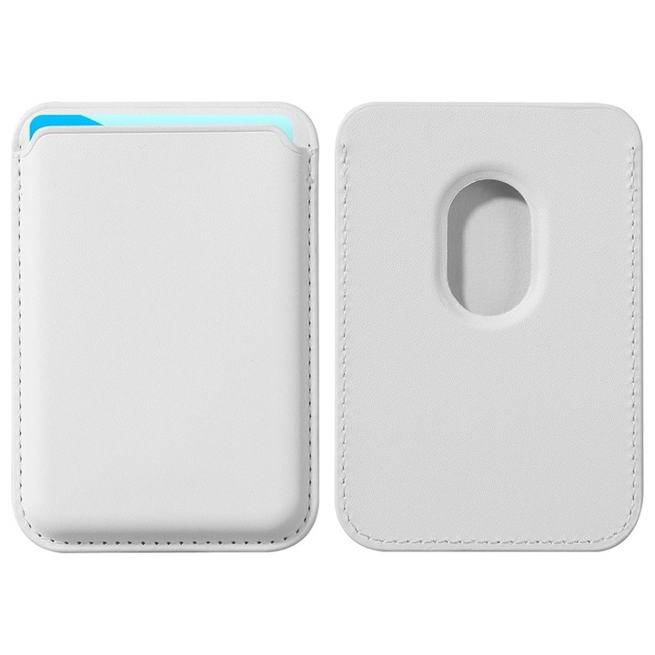 Portofel MagWallet pentru Carduri, MagSafe, Universal, Leather effect, Alb