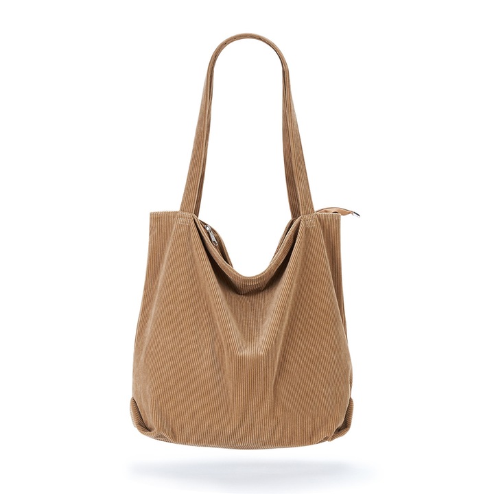 Kordbársony bevásárlótáska, Jormftte, sötétzöld/világoszöld/khaki, 43x40x10cm, 1 táska szett