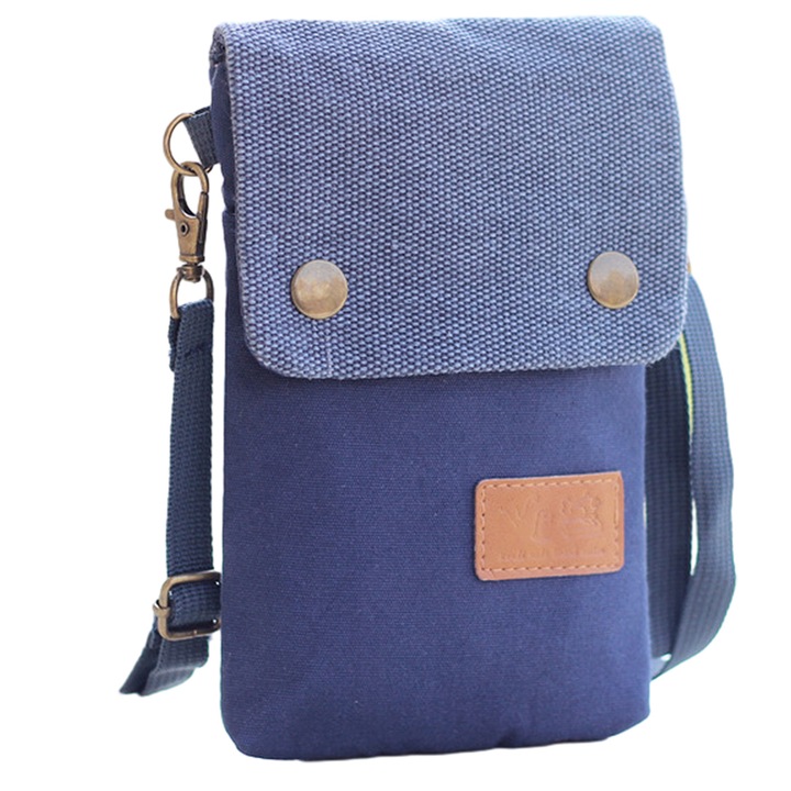 Női telefontartó táska, vászon, kék, 19x12x2cm