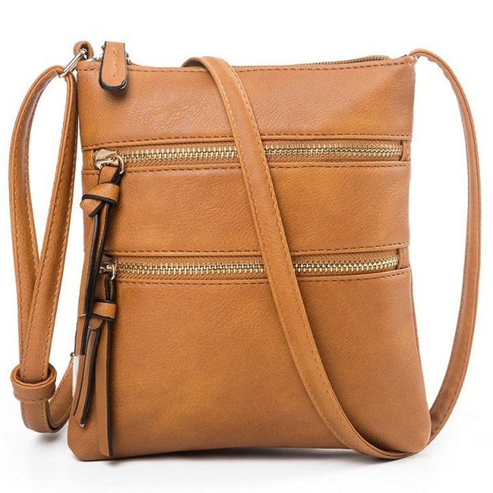 Jormftte női válltáska, két cipzáras, egyszínű, barna, világos rózsaszín, sötétkék, világos khaki, 21x18x5cm