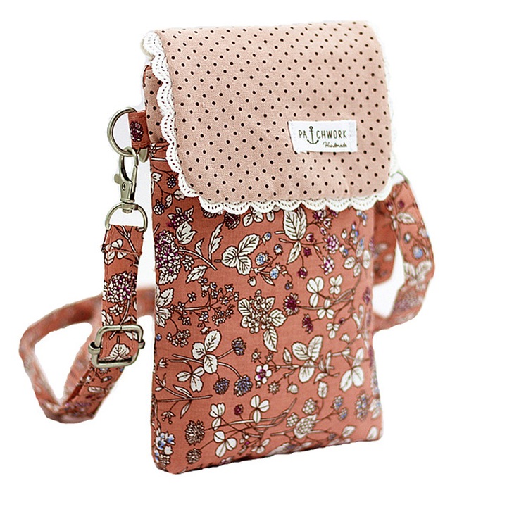 Női crossbody táska, pamut, virágmintás, tarka, 20x13x2cm