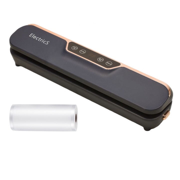 Aparat de vidat si sigilat alimente ElectricS®, EL410N cu 10 pungi incluse, 28 cm banda de lipre, Negru