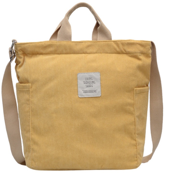 Jormftte női táska, erdei stílusú, sárga, 38x14x33 cm, bársony, vízálló, állítható pánttal