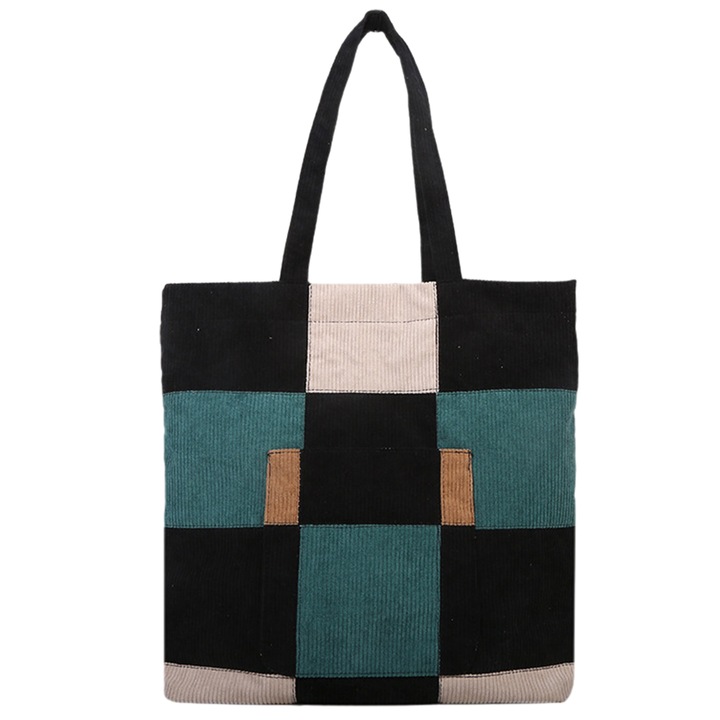 Jormftte női táska, kordbársony, fehér/khaki/fekete, 35x11.5x38cm, nagy kapacitású, sokoldalú