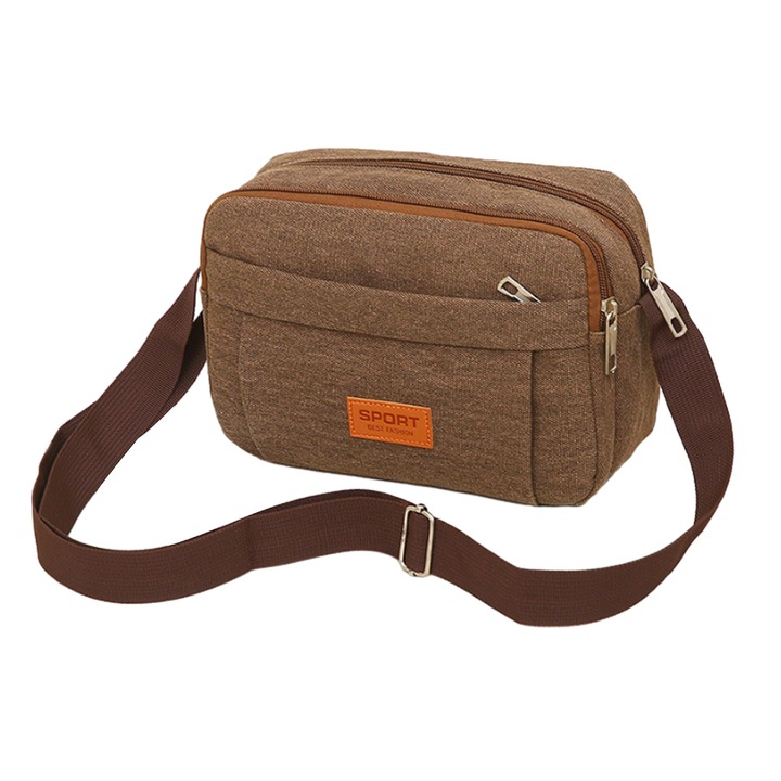 Válltáska, Jormftte, futártáska modell, kávé színű, poliészter anyag