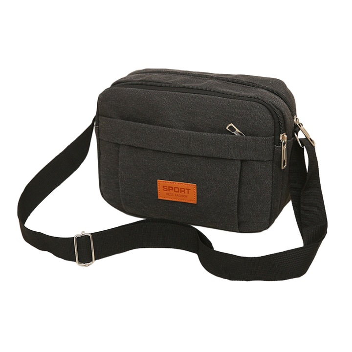 Válltáska, Jormftte, fekete, poliészter, csatos záródás