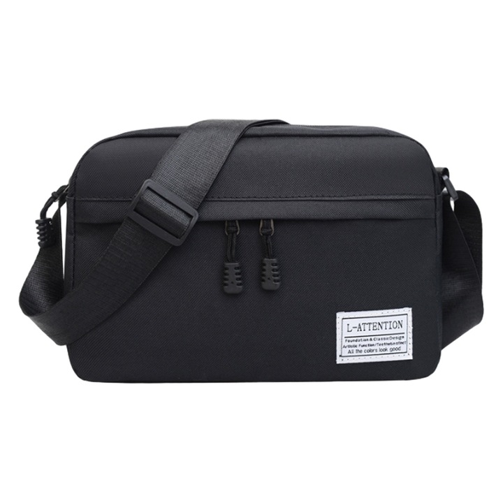 Férfi válltáska, Jormftte, fekete, poliészter, csatos záródású