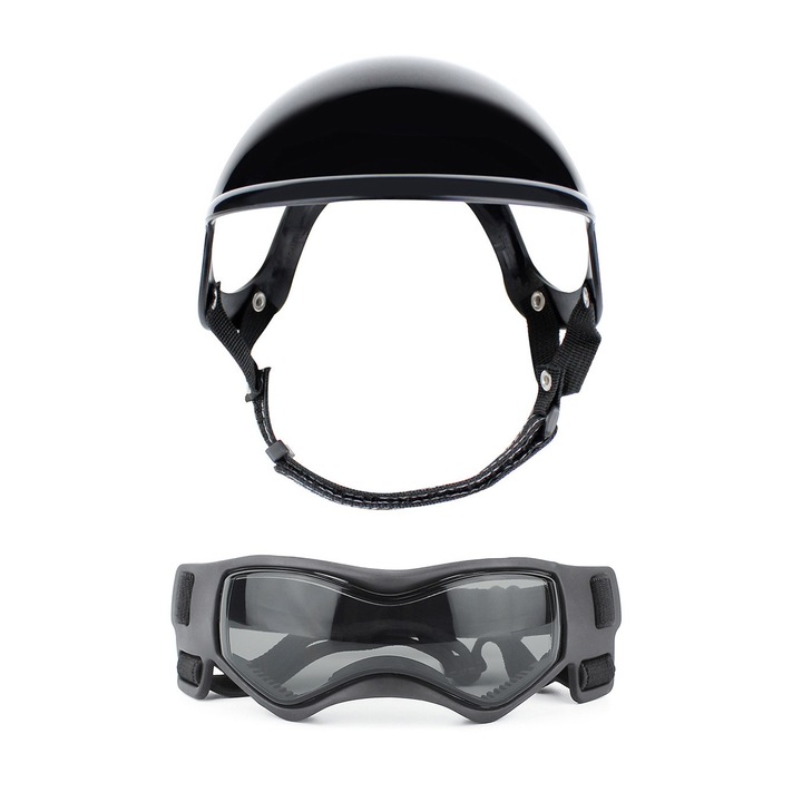 Ochelari de soare pentru caini QttvbTna, protectie UV, set cu casca, negru