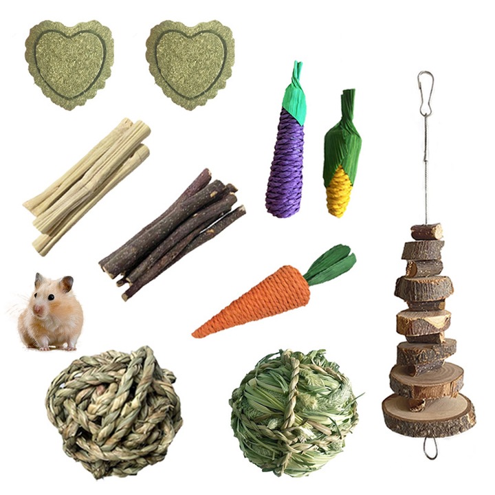 Set jucarii pentru hamsteri QttvbTna, iarba naturala, multicolor