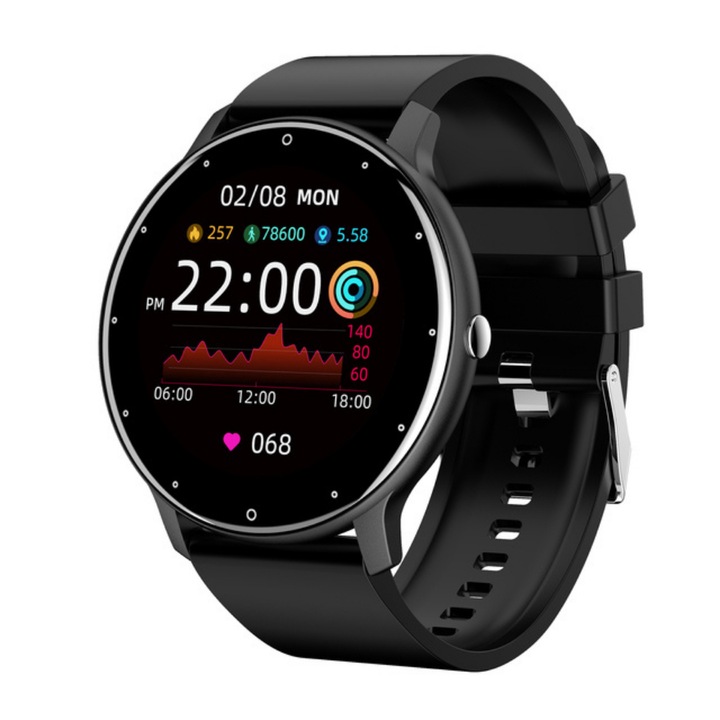 BIRAI® okosóra és fitnesz karkötő, Android és IOS, TFT Full Touch 1,28 hüvelykes, vékony, hívások, mikrofon, hangszóró, értesítések/sms/közösségi média, fizikai aktivitás figyelés, alvás, pulzusszám, lépésszámláló, zene, vízálló, fekete