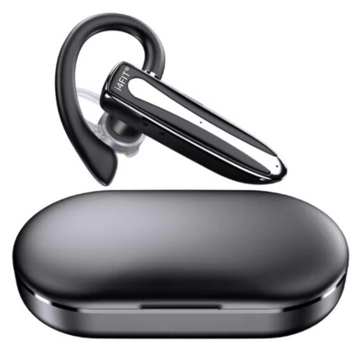 Casca Bluetooth Wireless Business i4FIT®, compatibila iOS si Android, Tip Handsfree, Bluetooth 5.3, Sunet HD, 2 Microfoane, Multipoint, Anulare Zgomot ENC, CVC, Negru/Argintiu