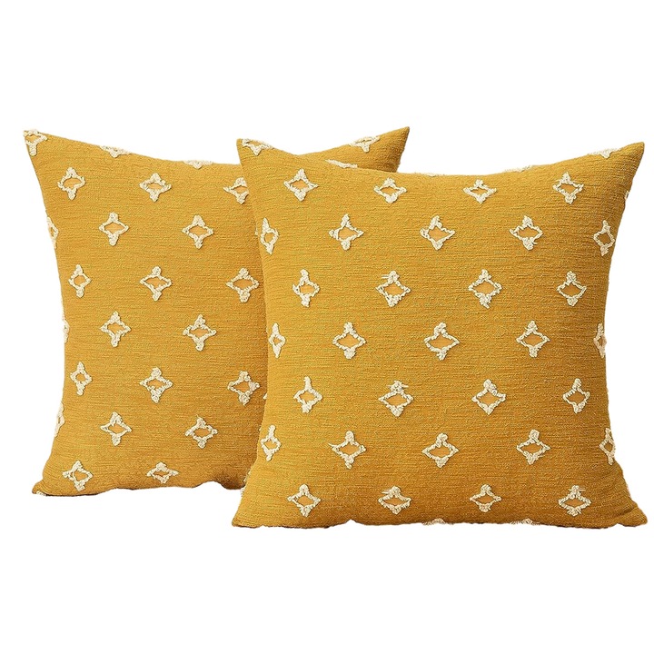 Fete de perna decorative, model jacquard, cu model rombic, patrate, pentru canapea, extensibila, sufragerie, dormitor, set de 2, 45x45 cm, stil 2
