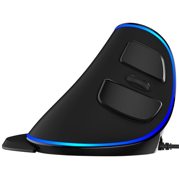 Ергономична вертикална мишка, RGB осветление, черно/синьо, регулируем DPI