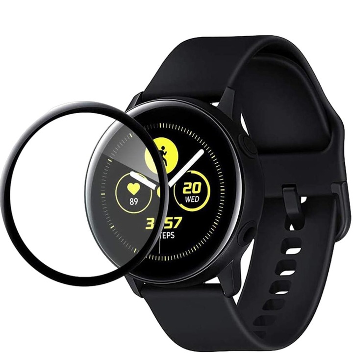 3 db védőfólia készlet, Samsung Galaxy Watch Active 2-vel kompatibilis, 40 mm, 3D edzett üveg, karcmentes, fekete/átlátszó