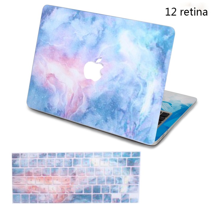 Védőtok és billentyűzet fólia MacBook 12 Retina A1534-hez, kék, márvány