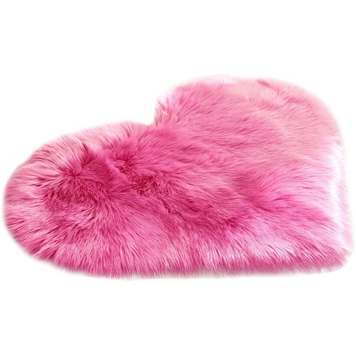 Covor imitatie lana, antiderapant, roz, 40x50cm