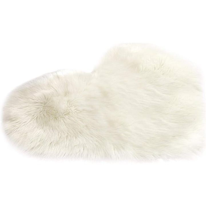 Covor imitatie lana, antiderapant, alb, 40x50cm