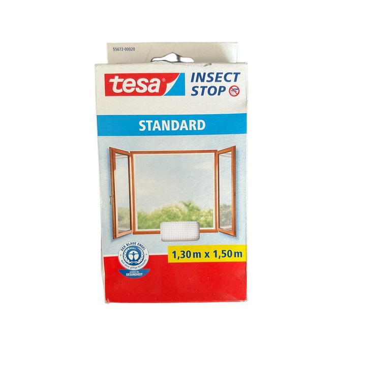 Plasa de tantari, Tesa, Plastic, Fixare cu banda adeziva, 130 x 150 cm, Alb