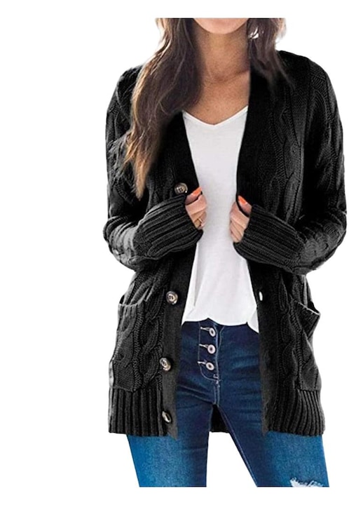 Cardigan dama, Tricot, Negru, Negru, XL