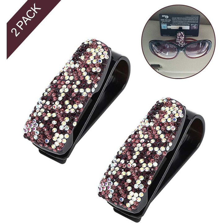 Autós szemüvegtartó, 2 db-os készlet, strasszkristályokkal