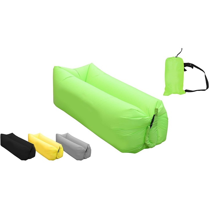 Saltea gonflabila pentru plaja, rezistenta la apa, neon verde, suporta pana la 170kg