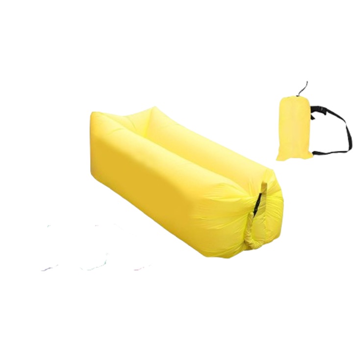 Sezlong gonflabil, galben, sarcina maxima 170kg, design portabil, pentru plaja si parc