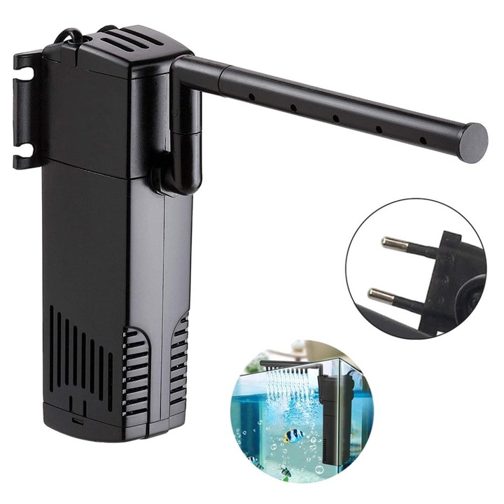 Filtru intern pentru acvariu, Plastic, Sistem de aerare cu burete, 300 l, 39x36.5x124mm, Negru