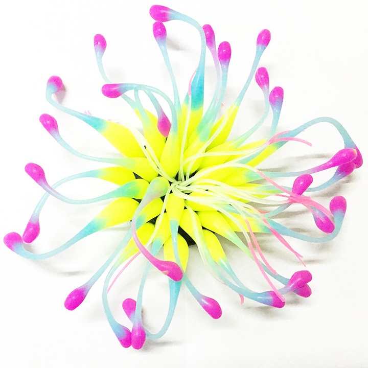 Decoratiune acvariu, Anemona de mare artificiala, silicon, multicolor, 17x6cm