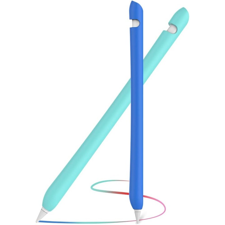 2 db tok iPad iPhone Pencil 2. generációhoz, szilikon, kék/mentazöld