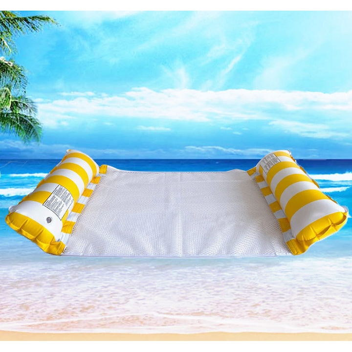 Hamac gonflabil multifunctional, Cozevdnt, PVC, alb/galben, max 100kg, 120x70cm
