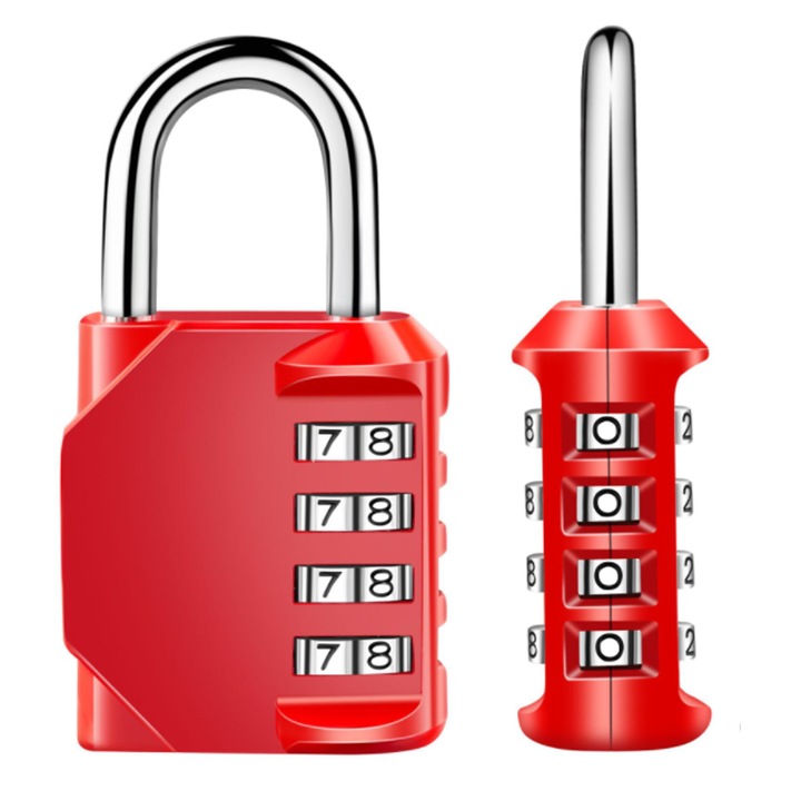 Lacat cu arc lung si combinatie de 4 cifre, impermeabil, pentru exterior, rosu, potrivit pentru sali de sport, porti, cutii de scule