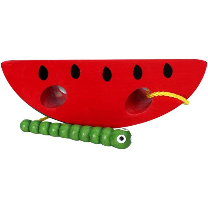 Jucarie interactiva de insirat, pepene din lemn, Montessori, multicolor