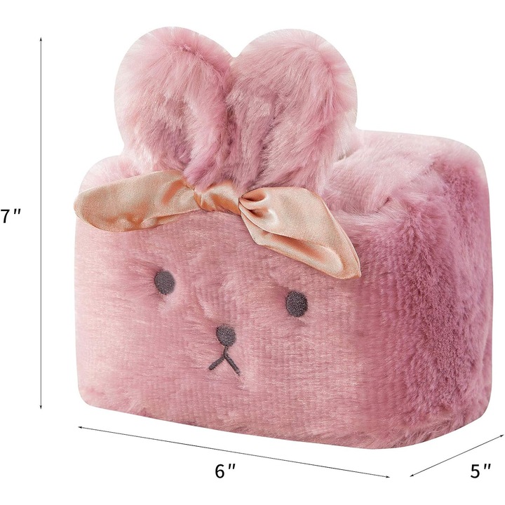 Suport servetele decorativ, acoperire pufoasa, roz, model iepure