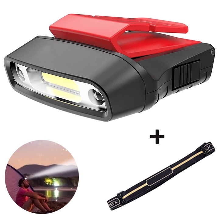 Lampa de cap cu senzor de miscare, Cozevdnt, 100 lumeni, gri, galben, rosu, 6.25x5x2.5cm, set 1 bucata