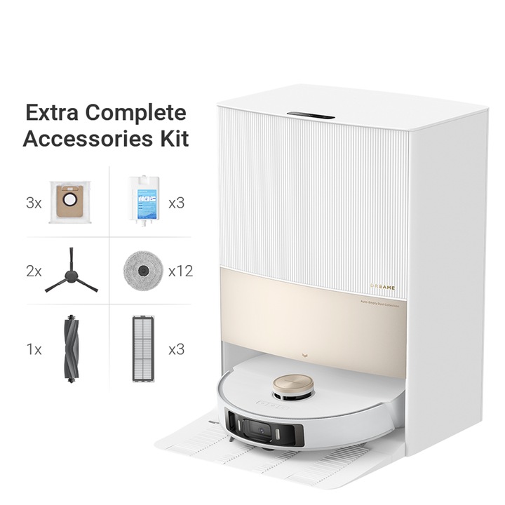 Робот прахосмукачка с моп Dreame L20 Ultra Complete RLX41CE-1-C, Ротационен моп, Автоматична изпразваща станция 3.2 л, 7000Pa, Резервоар за прах 0.3 л, Резервоар за вода 0.08 л, 6400mAh, Автономност до 180 минути, Бял